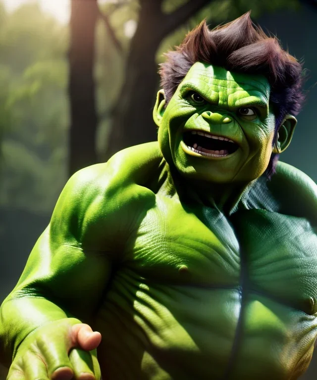 Hulk toddler, full body, dramatic lighting, smile, hyper realistic