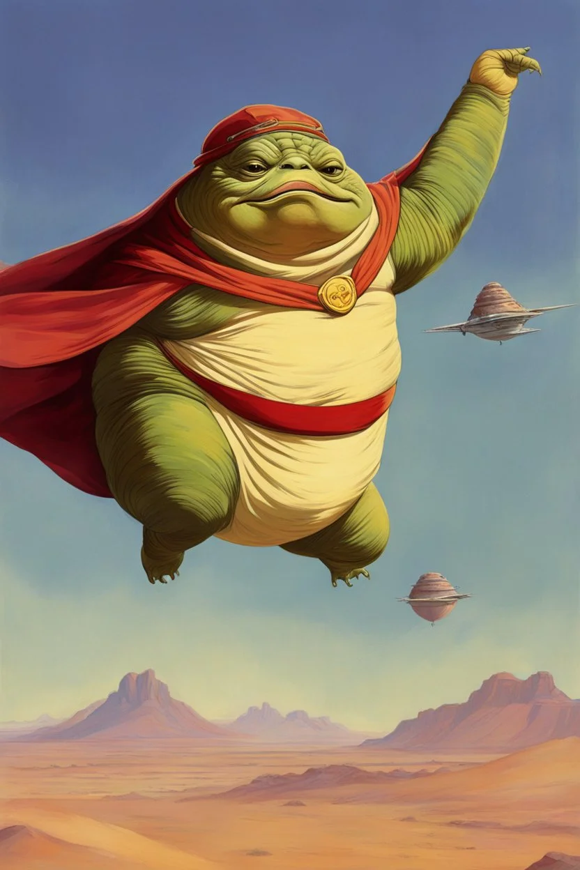 Jabba the hutt, flying like superman