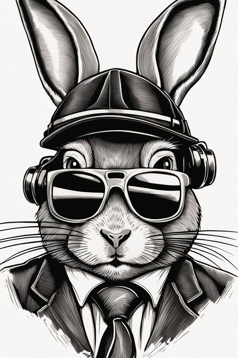 Hand drawing of a portrait of a gangsta bunny