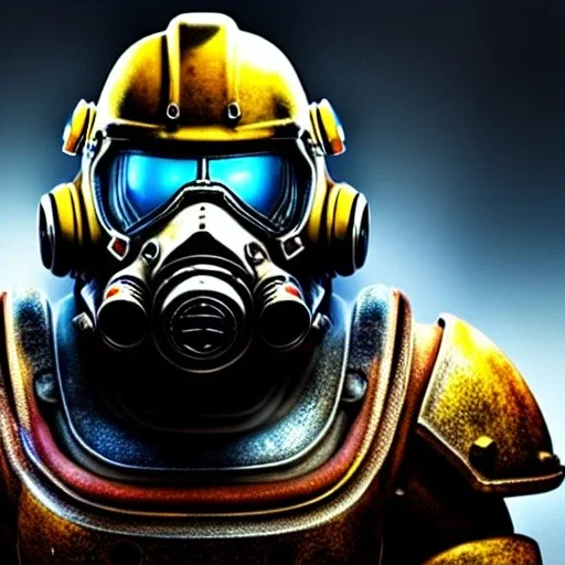 Clear Focus, High resolution, power armor, fallout, atomic-bunker, gasmask, extremely detailed digital painting, extremely detailed face,