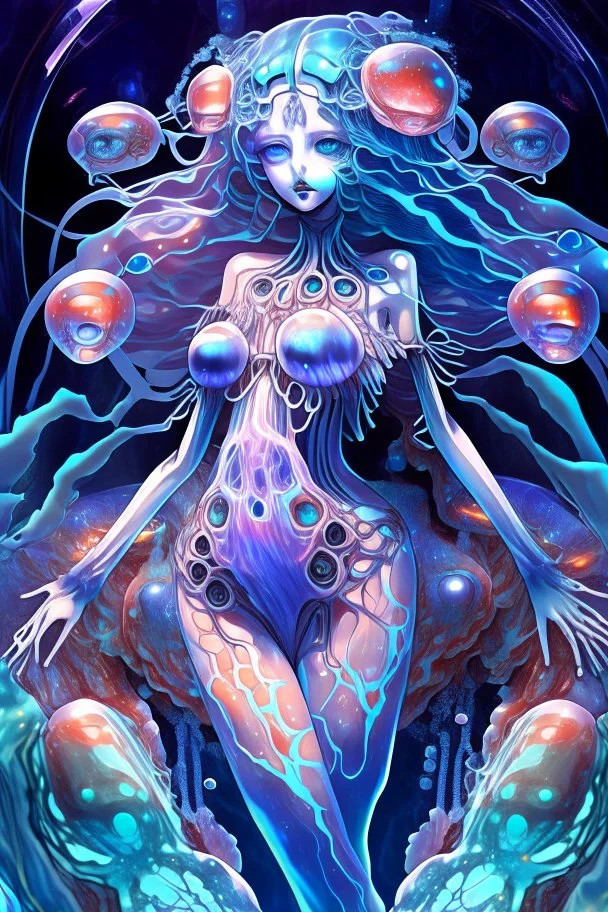 high quality, highly detailed, 8K Ultra HD, Girl made of water, water in the shape of an Girl, Same quality as images using Leonardo.Ai's Alchemy Dynamic, Quality images using Alchemy Dynamic, luminism, 3d render, octane render, Isometric, awesome full color,.bones. A jellyfish Cosmic robot .Fantasy, perfect anatomy, fantasy, vibrant digital art professional award winning masterpiece, oil on canvas Atmospheric extremely detailed Josephine Wall