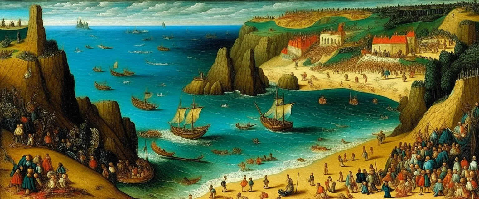 A blue beach near a coral cove painted by Pieter Bruegel the Elder