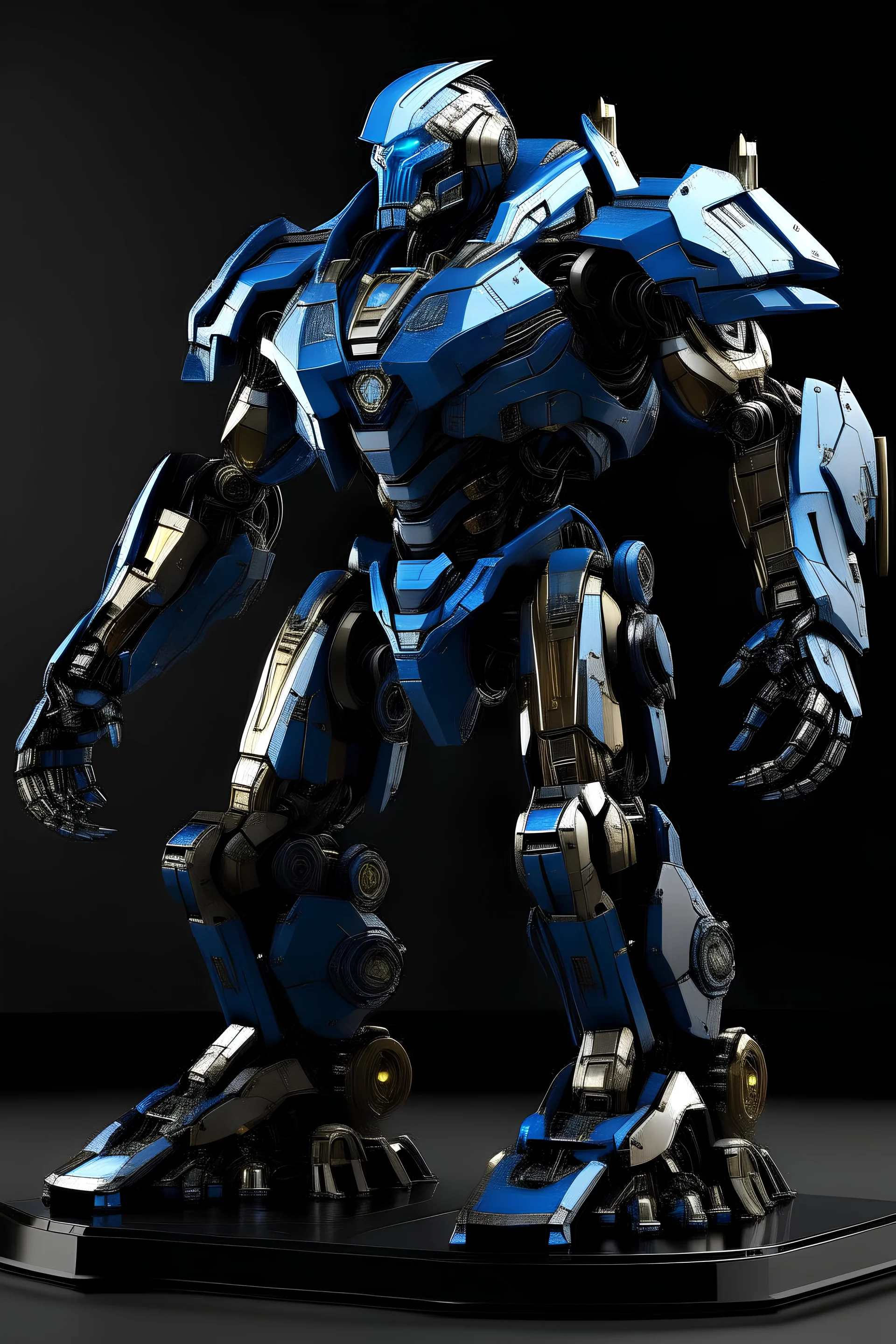 Ironclad is a formidable and imposing presence on the battlefield. Standing at a towering height of 8 feet, it commands attention with its massive frame. Its entire body is covered in a combination of sleek metallic plating and luminescent blue energy accents, creating a striking and futuristic aesthetic.