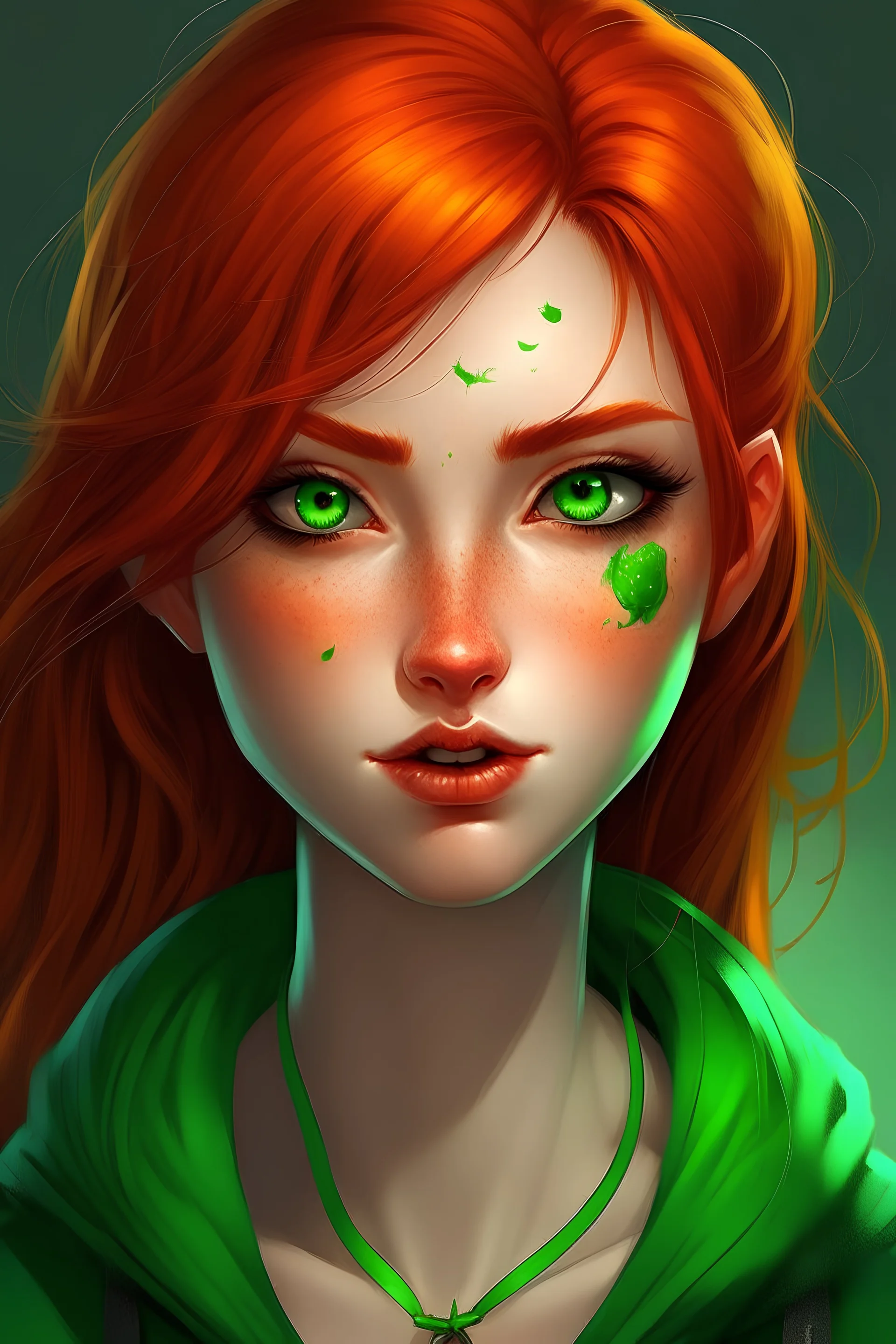 devilish red haired, green eyed, freckled gamer girl