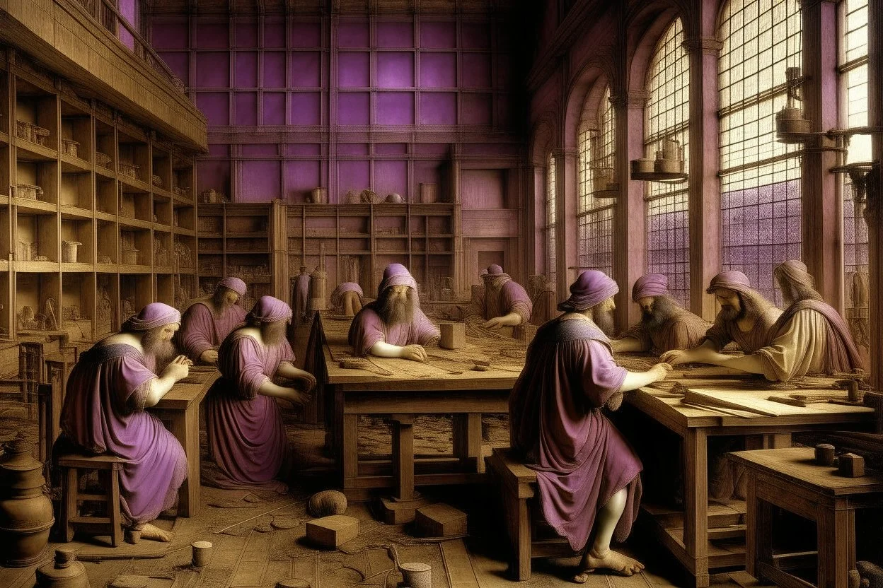 A purple factory painted by Leonardo da Vinci