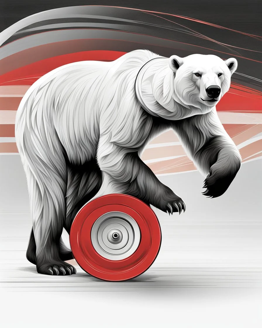 Art illustration lineal polar bear, calidad ultra, hiperdetallado, 12k, fondo blanco, color blanco, rojo, negro y marrón full body