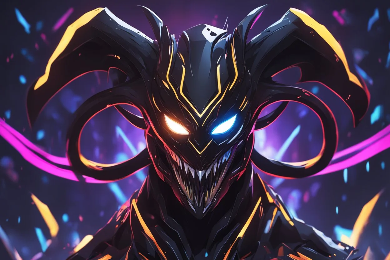 kindred venom in 8k solo leveling shadow artstyle, machine them, mask, close picture, rain, neon lights, intricate details, highly detailed, high details, detailed portrait, masterpiece,ultra detailed, ultra quality