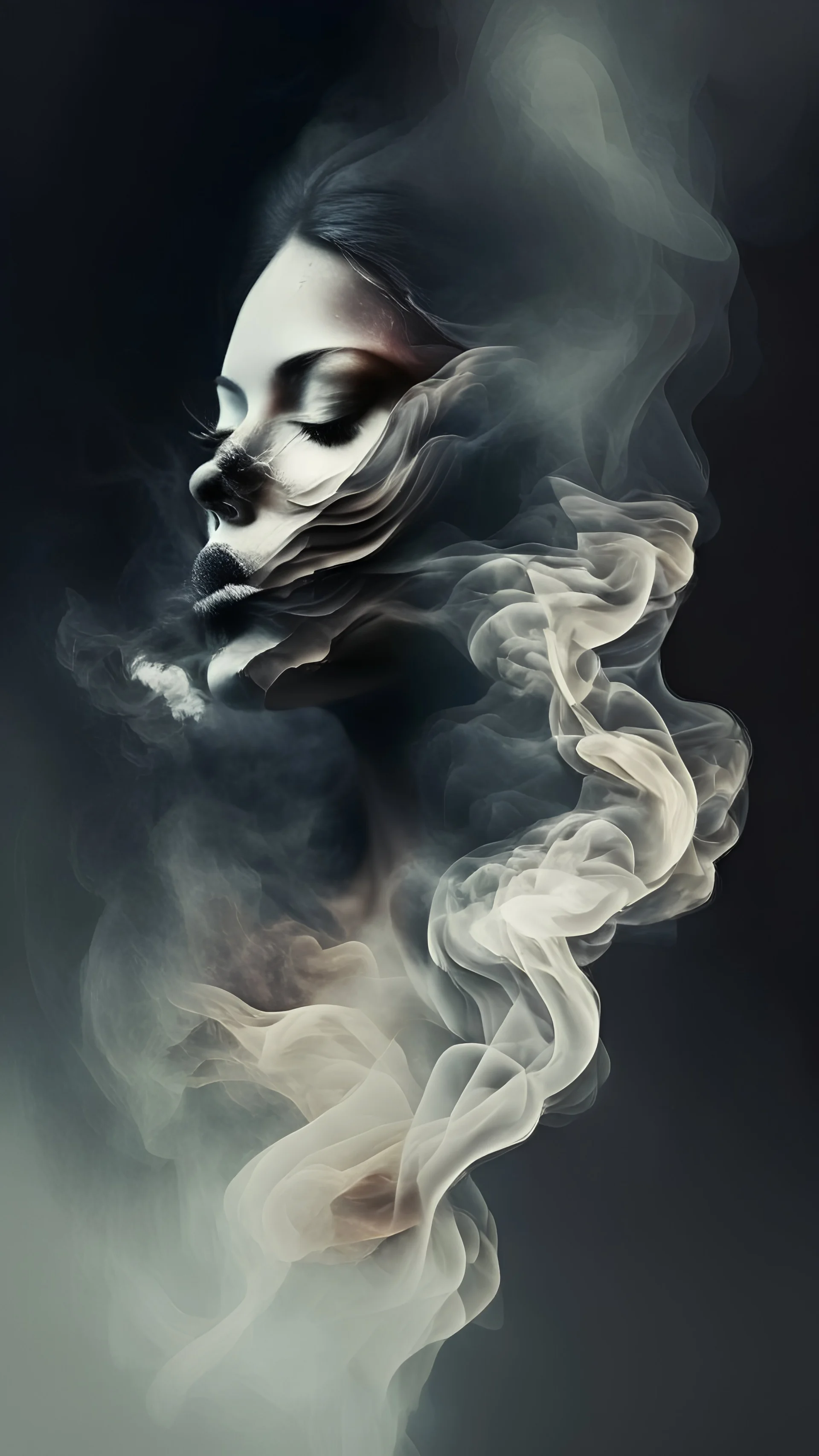 Woman shape in art with smoke