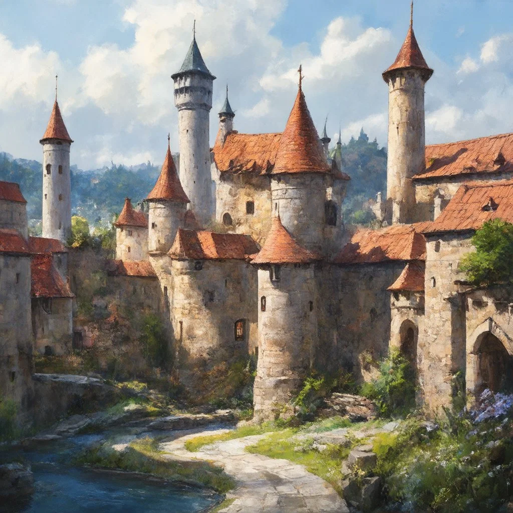 dnd, fantasy, watercolour, large strokes, stylistic, landscape, illustration, capital city, opulent, magnificent, medieval