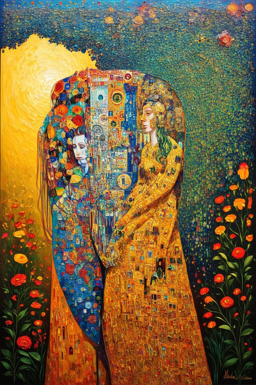 Parasitic Elites; Surrealistic painting inspired by Klimt and Hundertwasser; Golden Hour; Exquisitely Detailed