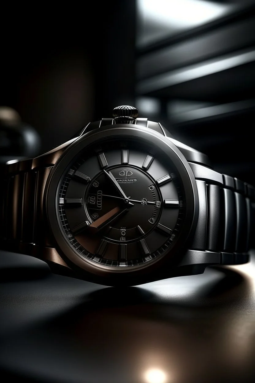 Imagine an Audi watch ad campaign image with a sleek Audi sports car in the background, and the watch, highlighted by soft, diffused light, as the focal point, showcasing the perfect blend of automotive and horological craftsmanship."