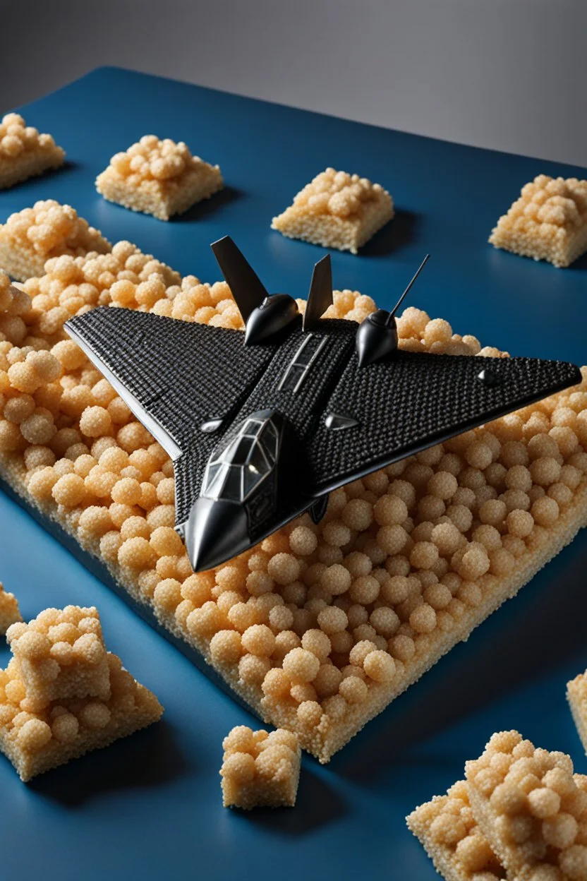 Stealth bomber made of rice crispy treats, photorealistic