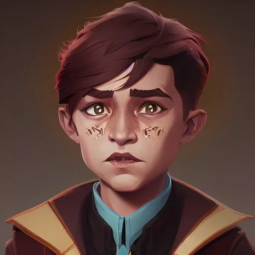 Portrait of a handsome brown haired little warlock kid by Nick Harris