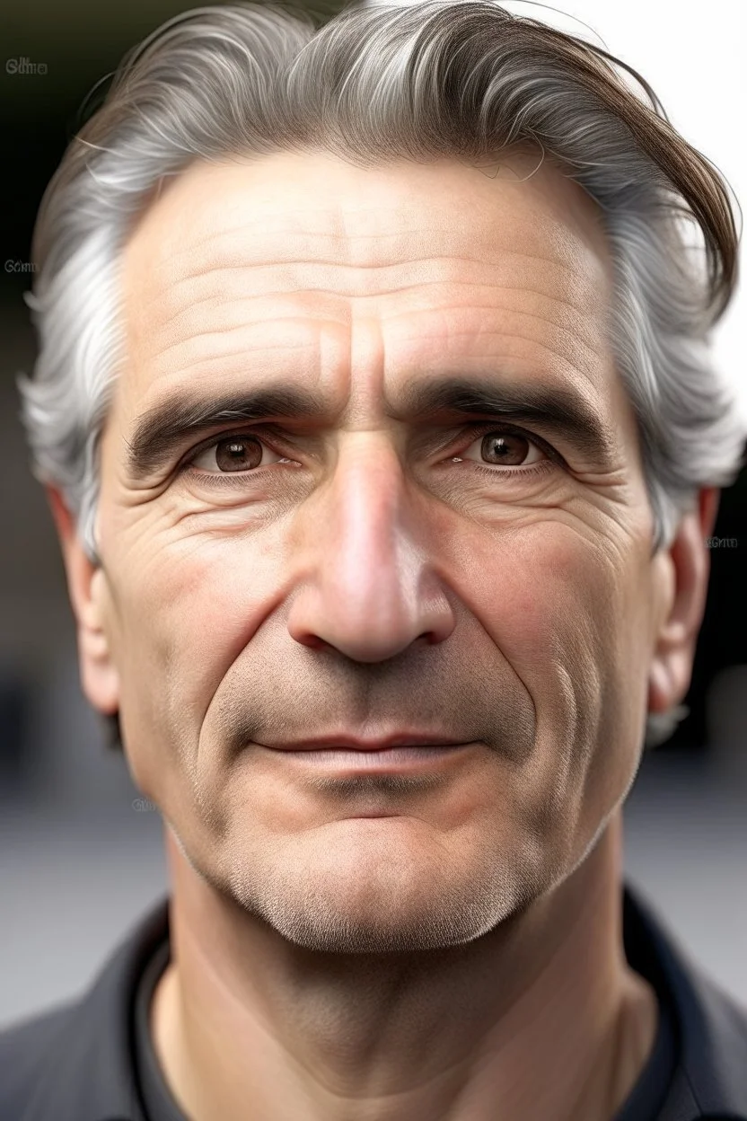 realistic, (44yr old male)without makeup, Caucasian face, studio lighting, cinematic light, handsome man, middle hair, no smile, (head frame), on light background, curiously complete, elegant, close to perfection, dynamic, highly detailed, non-symmetrical body a, detailed natural oily hair and skin texture.