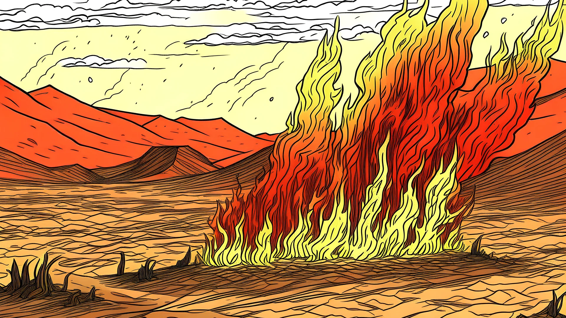Drawing of fire in the desert