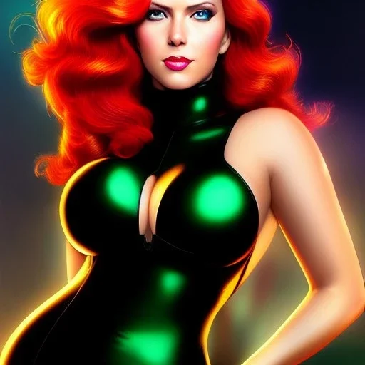 ultra detailed fullbody portrait of busty beautiful Black Widow, wearing skintight black costume, extremely detailed digital painting, intrincate, extremely detailed smiling face,crystal clear Big Green eyes, in the style of Adam Hughes , mystical colors , perfectly centered image, perfect composition, rim light, beautiful lighting,8k, stunning scene, raytracing