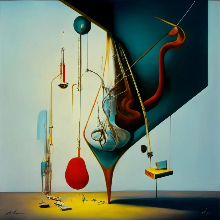 Abstract painting formed by a mix of human flesh-like surgical instruments and universe-like musical instruments,neuralink,minimalism,Painting By Adrian Ghenie, Rene Magritte, Salvador Dali, Lucian Freud