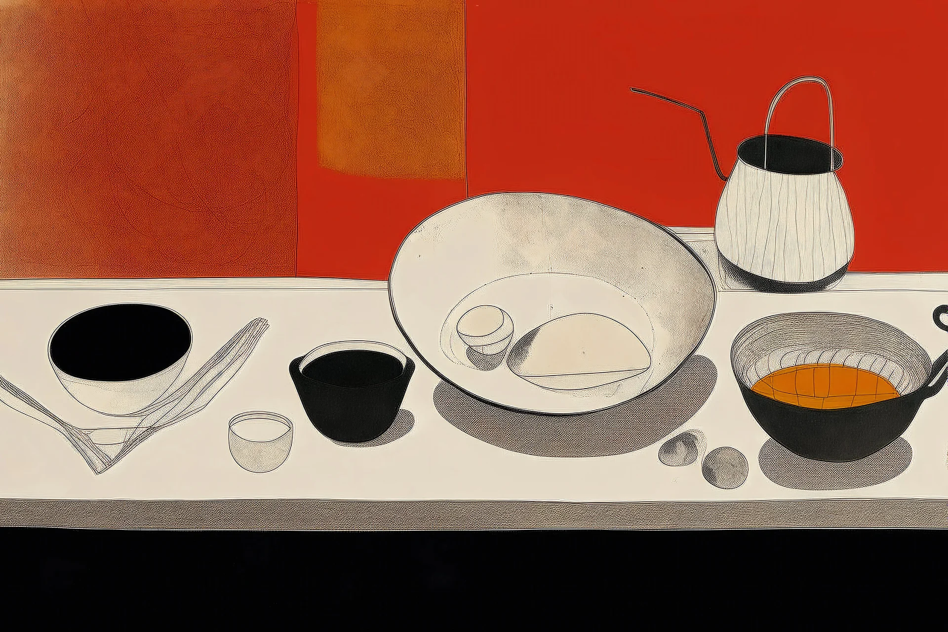 office desk with laptop in the style Of William Scott artist, mark rothko minimalist