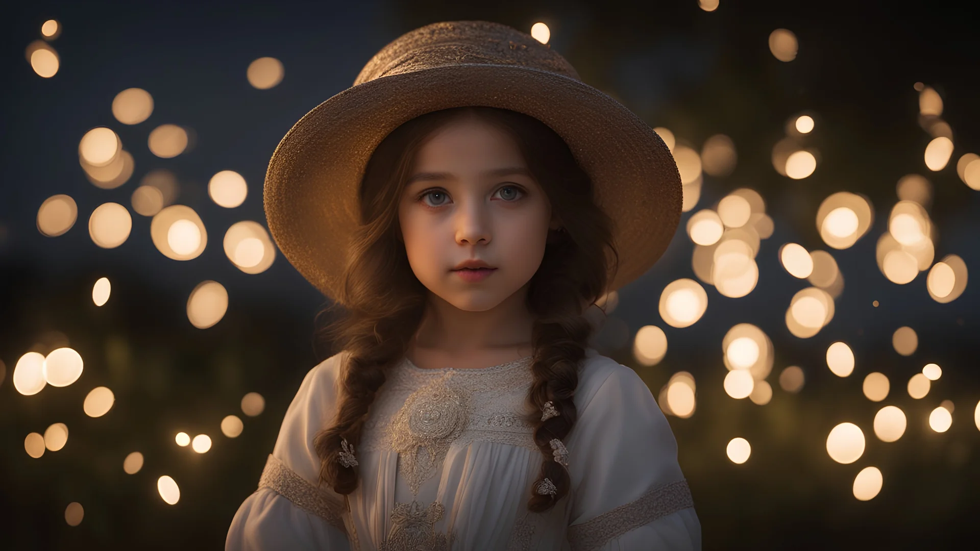 little young Jewish girl, peaceful, gentle, calm, wise, facing camera, traditional Jewish costume, perfect eyes, exquisite composition, night scene, fireflies, moon, stars, beautiful intricate insanely detailed octane render, trending on artstation, 8k artistic photography, photorealistic concept art, soft natural volumetric cinematic perfect light, chiaroscuro, award-winning photograph, masterpiece, raphael, caravaggio, William-Adolphe Bouguereau, alma-tadema