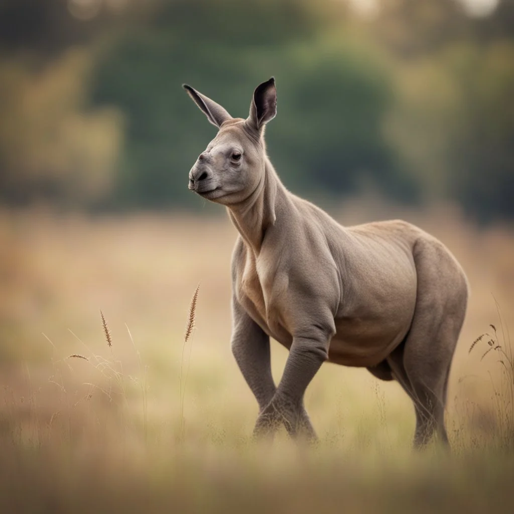 kangaroo rhino with jagged horn standing on two legs in long grass ,bokeh like f/0.8, tilt-shift lens 8k,*-