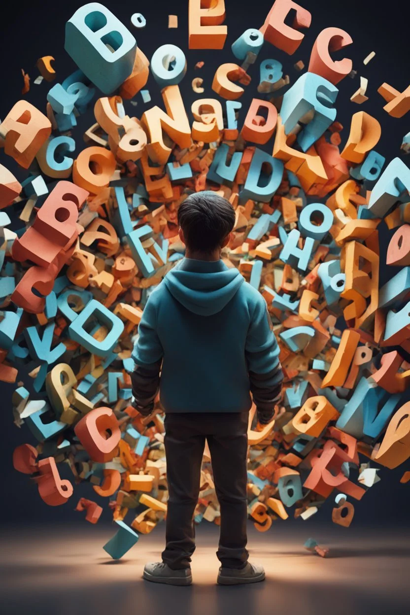 A brick wall made up of words and letters of the English alphabet, Many letters, abstraction. A high-resolution image of 8 K.