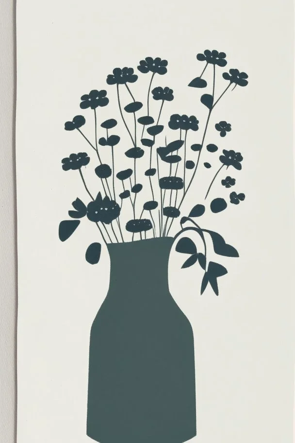 Simple minimalist Block print of flowers in a vase