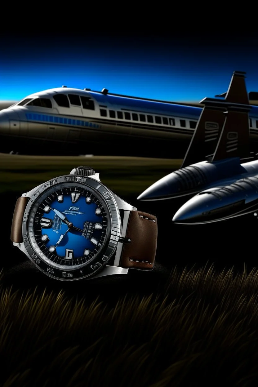 Create a composite image that seamlessly integrates a Boeing watch into a professional aviation setting, emphasizing its role as a reliable aviation companion."