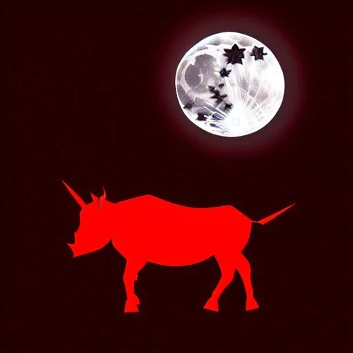 red samurai riding a red rhino, full moon, transparent background