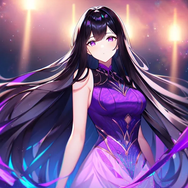 girl, masterpiece, best quality, cinematic lighting, detailed outfit, perfect eyes, long hair, black hair, purple eyes, beautiful lighting, vibrant colors,