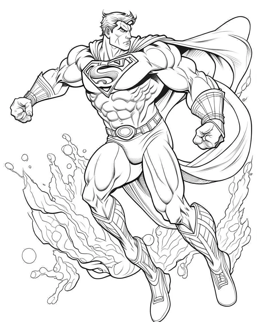 real massive superman fight, coloring page, no leaves, full body (((((white background))))), only use an outline., real style, line art, white color, clean line art, white background, Sketch style