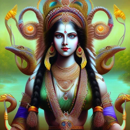 Beautiful painting of Indian snake goddess , face and shoulders