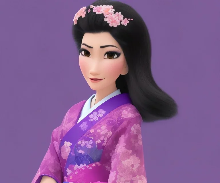 Maiko With A Purple Floral Kimono Handdrawn Japanese