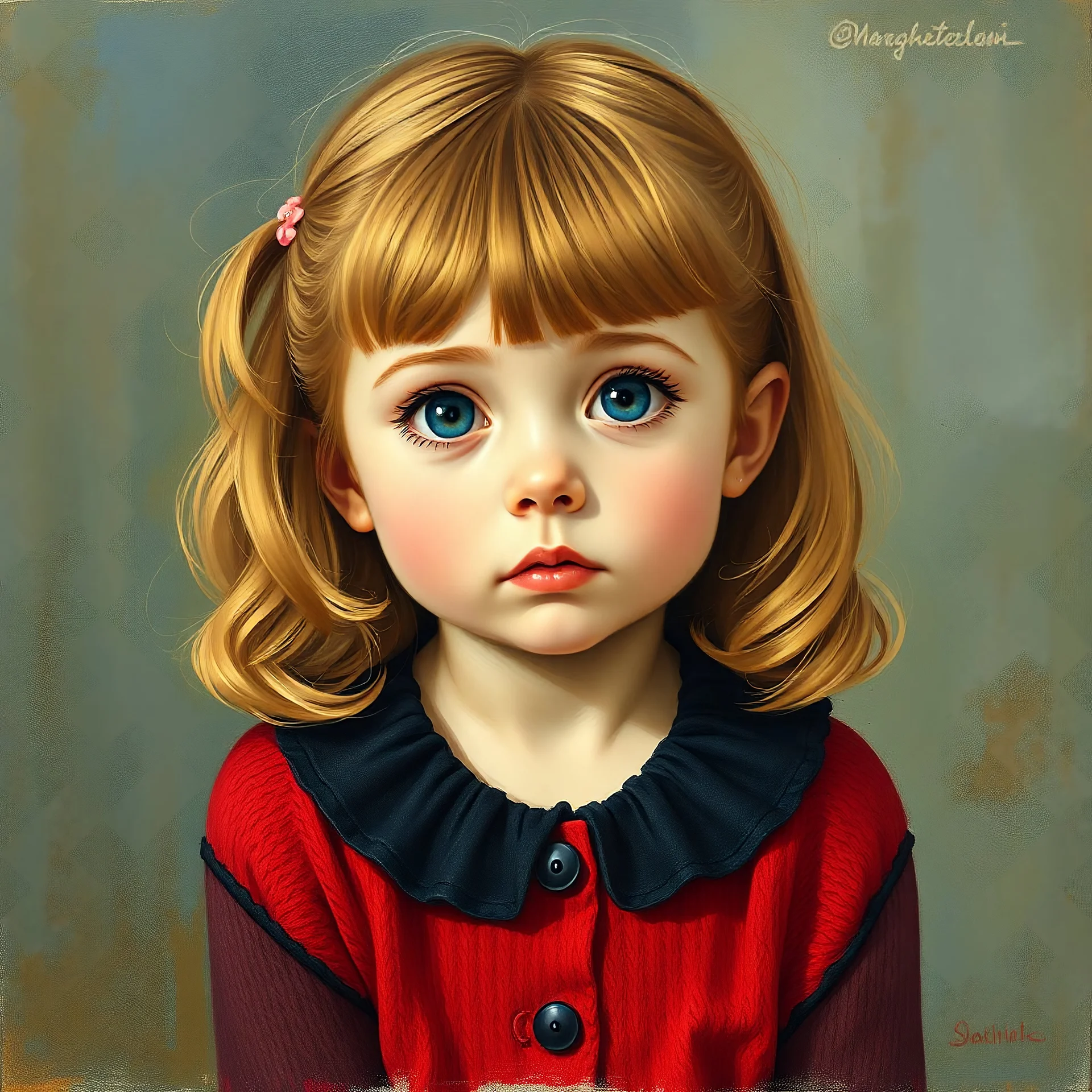 Sabrina Carpenter as a toddler,in the style of Margaret Keane