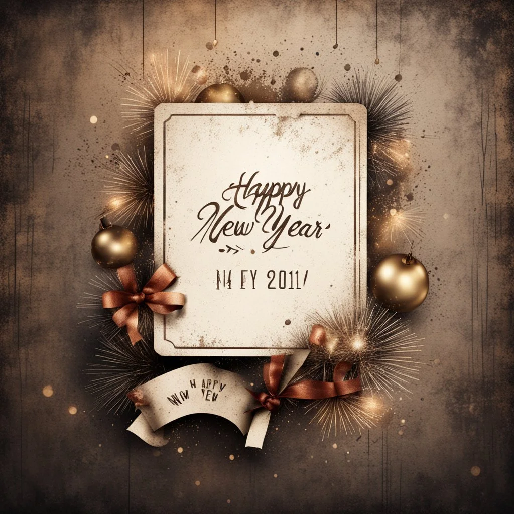 Hyper Realistic Grungy Happy New Year Card rustic background