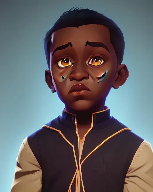 Portrait of a dark skinned toddler warlock boy with dark hair