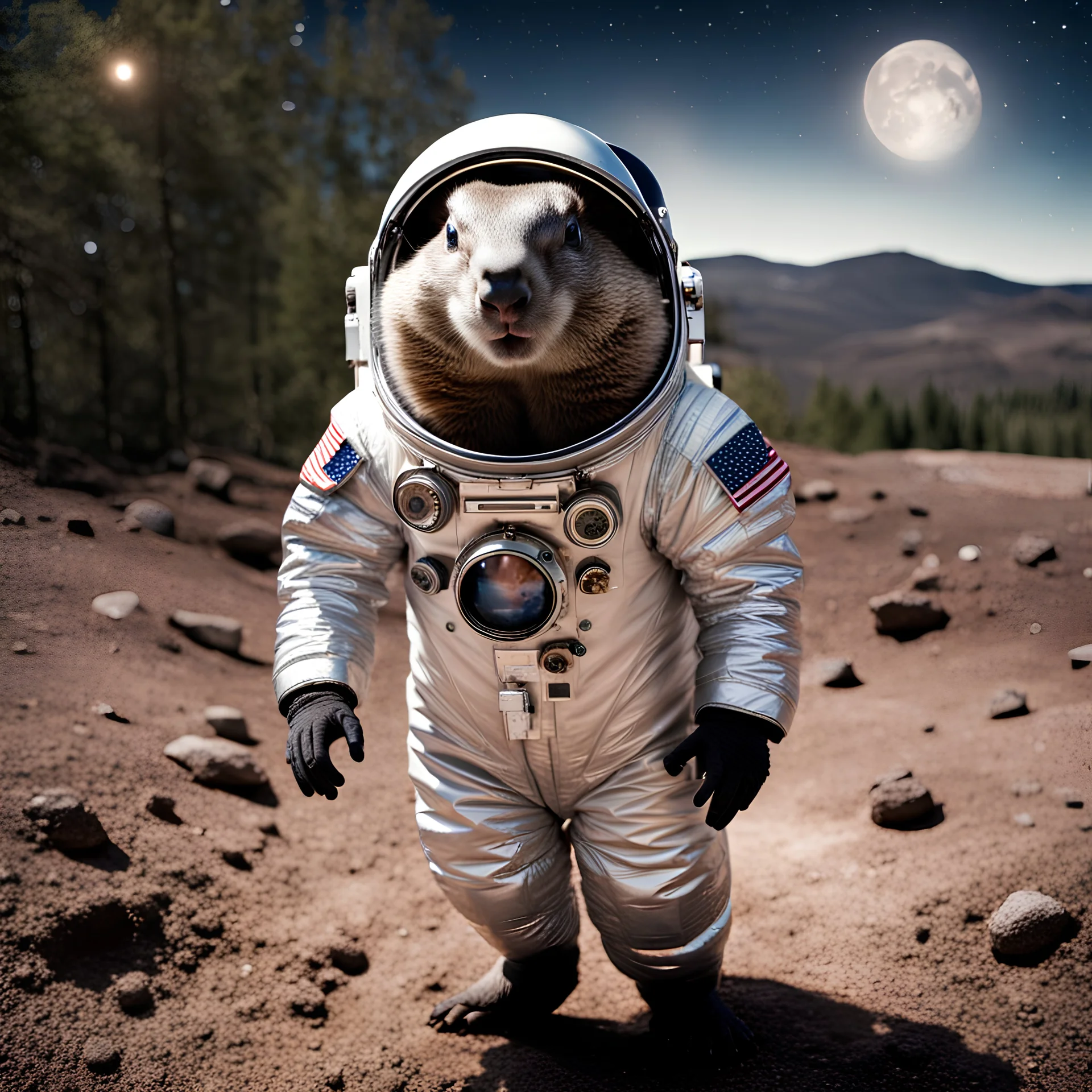 Ground Hog Day; he is wearing a spacesuit