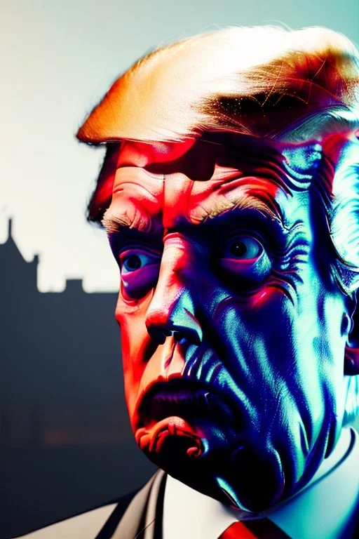 Ultra realistic image, Donald trump zombie, zombie performance, suit, skull, blood, torn arm, night, walking twisted, waist up view, thriller style, dark ambient, highly detailed, White House background, concept art, unreal engine 5, ray tracing, RTX, ultra detail, volumetric lighting, high definition, high resolution.