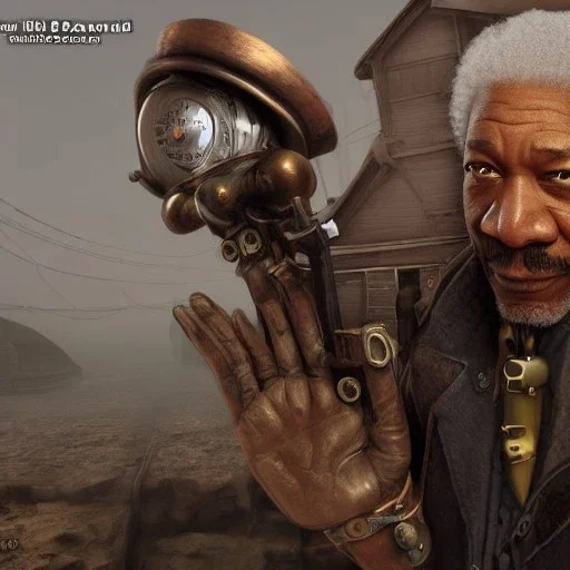 Morgan Freeman steam punk character very detailed cinematic unreal engine photo realistic