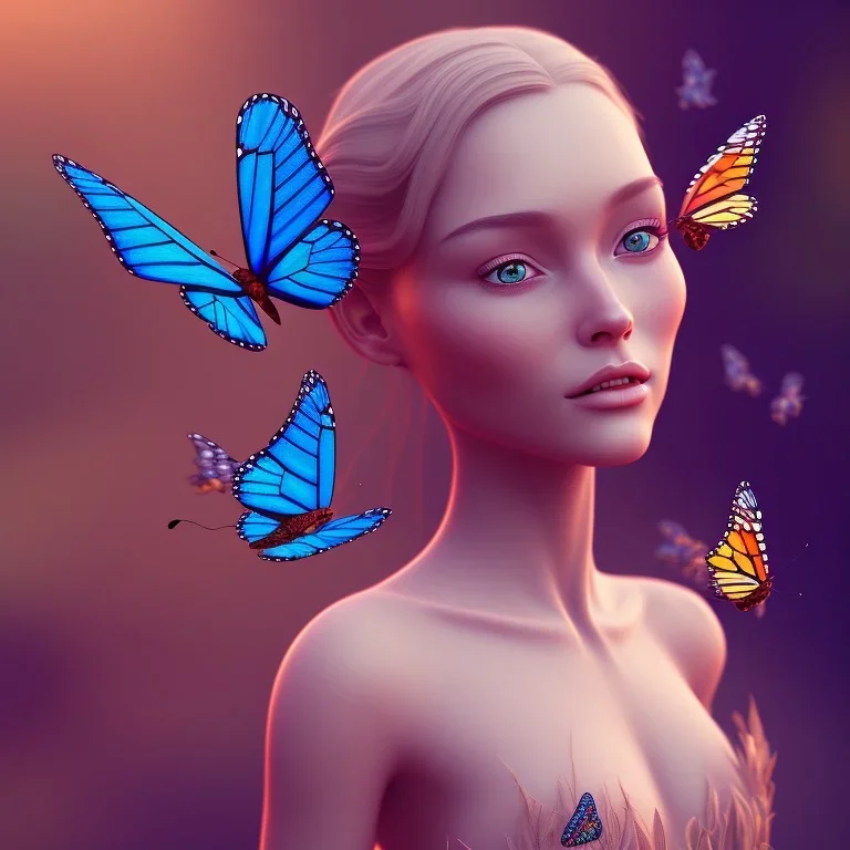 portrait of butterfly with leaf wings, natural light, natural, Pixar style, colourful,3d