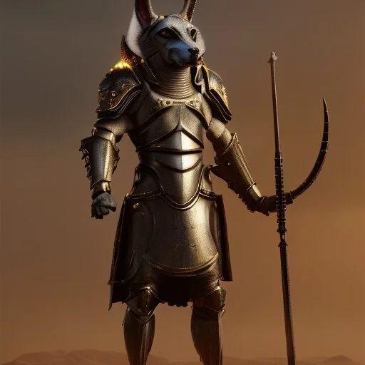 Photo anubis god warrior antropomophized in armour black and gold