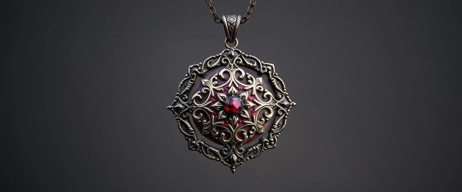 painite and damask metal pendant