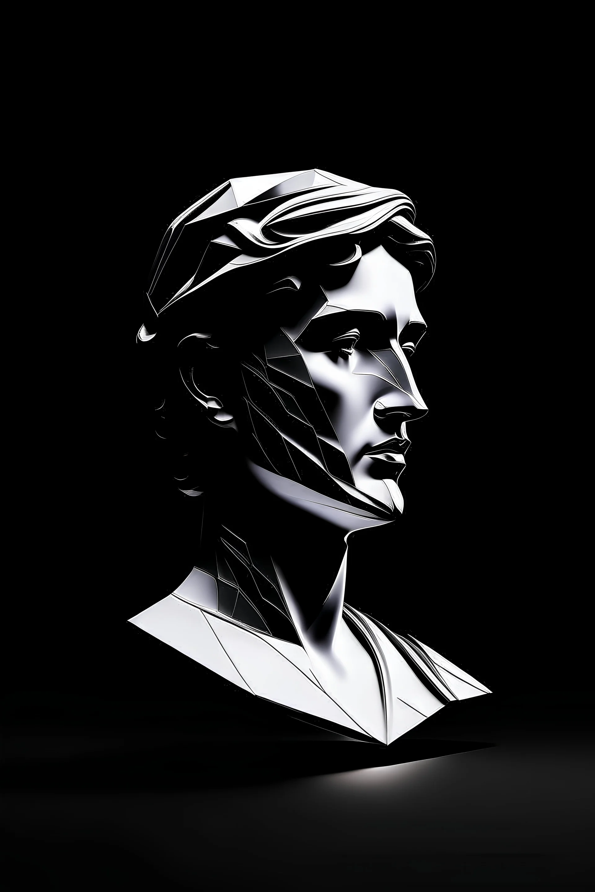 (minimalist logo image face statue), black and white, stoic uniqueness, (hyper realistic), black and white background, realism style, dramatic monochrome tones, sharp contrasts, sleek and professional, ultra-detailed, high definition (HD)