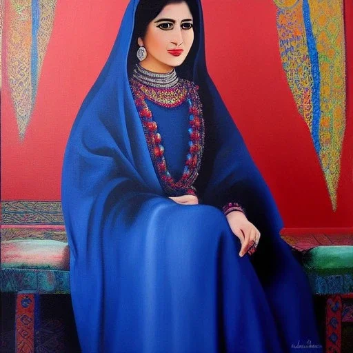 Full body portrait, painting, medium shot lady afghan art