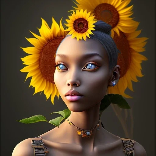 Black skin, pixie, moonlight, sunflower