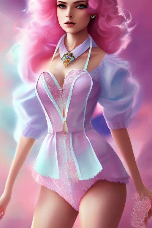 full body shot of Cotton candy girl, digital painting, high quality,standing pose, by IrinaKapi