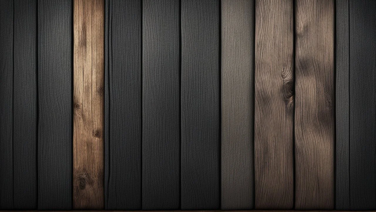 Hyper Realistic tore black jeans fabric on a multicolor rustic wooden planks with vignette effect