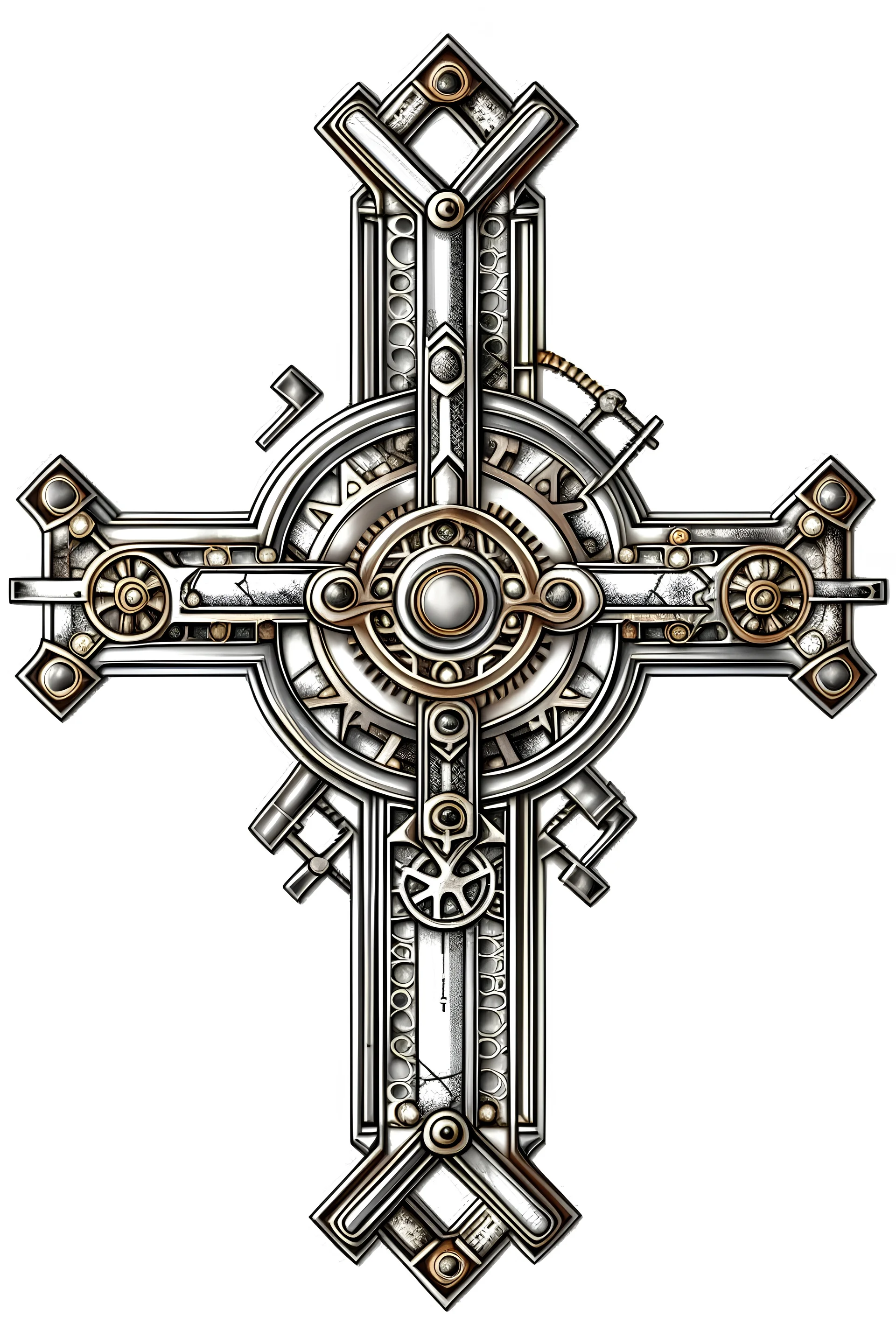 steampunk a steel cross no background