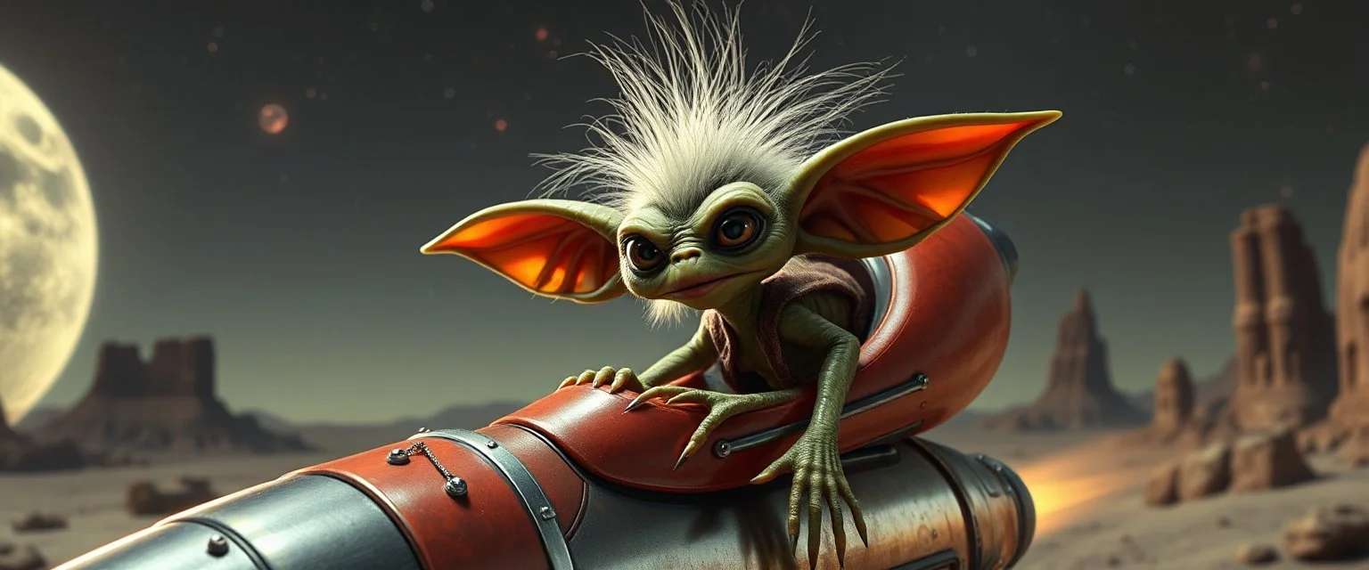 hairy macho gremlin aliens living in a hi tech hot dog rocket heading for venus