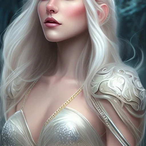 ice queen blue eyes long blond hair smiling face long dress in elden ring realistic