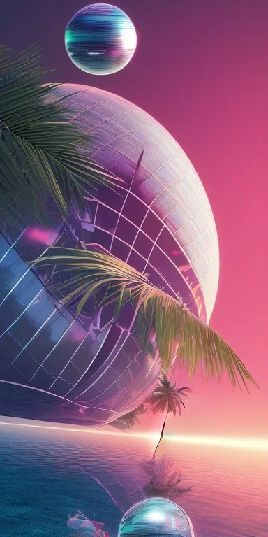 1980's aesthetic vaporwave palm trees and spheres and sports bmw